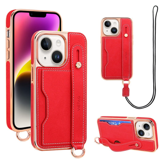 For iPhone 14 VIETAO Card Slot Wristband Phone Case with Lanyard(Red) - iPhone 14 Cases by VIETAO | Online Shopping UK | buy2fix