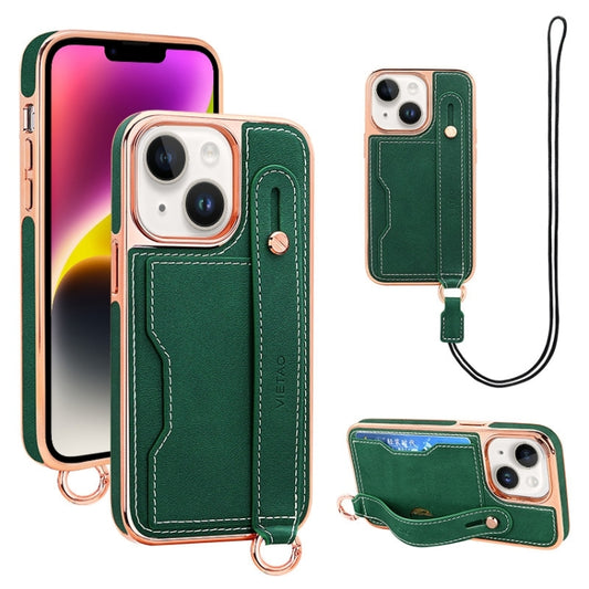 For iPhone 14 VIETAO Card Slot Wristband Phone Case with Lanyard(Green) - iPhone 14 Cases by VIETAO | Online Shopping UK | buy2fix