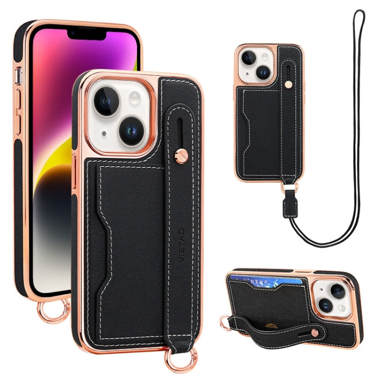 For iPhone 14 VIETAO Card Slot Wristband Phone Case with Lanyard(Black) - iPhone 14 Cases by VIETAO | Online Shopping UK | buy2fix