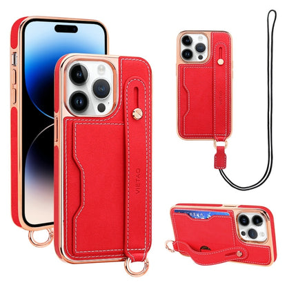For iPhone 14 Pro Max VIETAO Card Slot Wristband Phone Case with Lanyard(Red) - iPhone 14 Pro Max Cases by VIETAO | Online Shopping UK | buy2fix