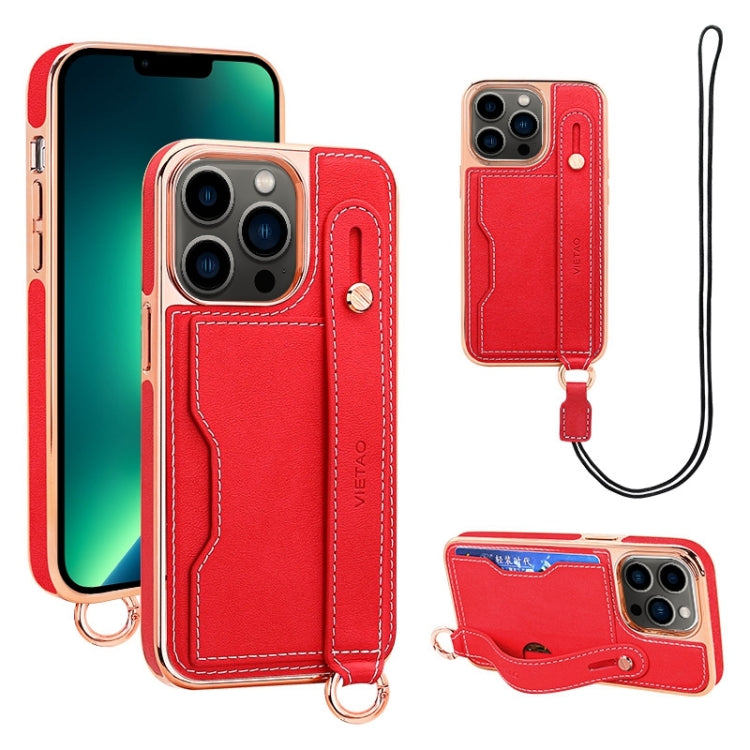 For iPhone 13 Pro Max VIETAO Card Slot Wristband Phone Case with Lanyard(Red) - iPhone 13 Pro Max Cases by VIETAO | Online Shopping UK | buy2fix