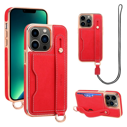 For iPhone 13 Pro Max VIETAO Card Slot Wristband Phone Case with Lanyard(Red) - iPhone 13 Pro Max Cases by VIETAO | Online Shopping UK | buy2fix