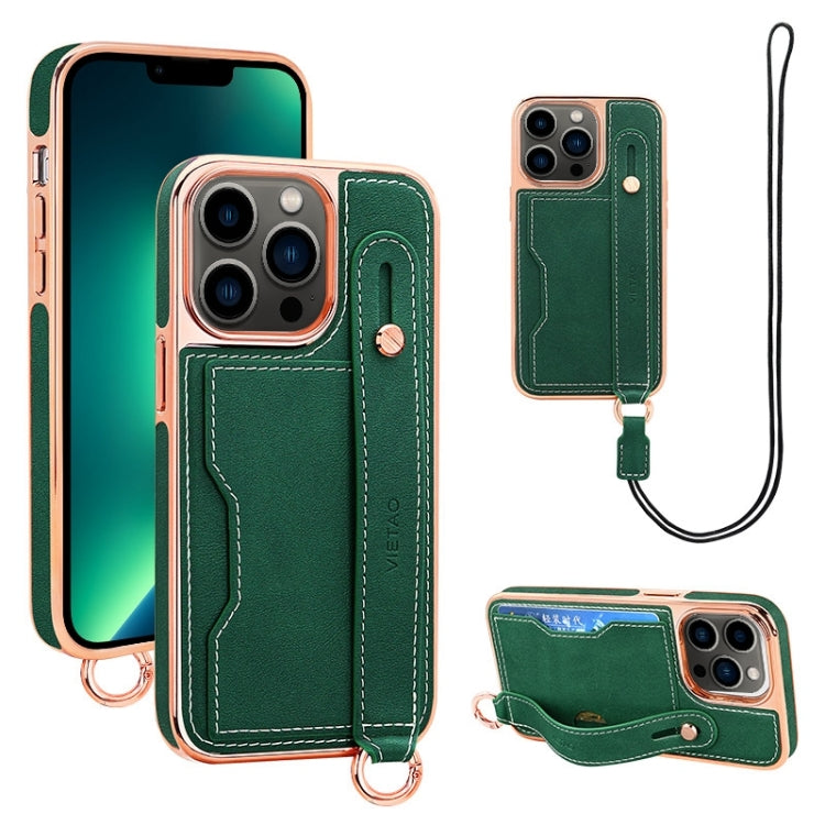 For iPhone 13 Pro Max VIETAO Card Slot Wristband Phone Case with Lanyard(Green) - iPhone 13 Pro Max Cases by VIETAO | Online Shopping UK | buy2fix