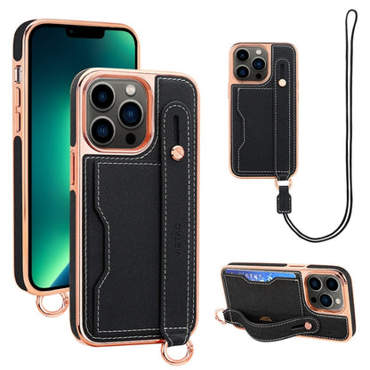For iPhone 13 Pro Max VIETAO Card Slot Wristband Phone Case with Lanyard(Black) - iPhone 13 Pro Max Cases by VIETAO | Online Shopping UK | buy2fix