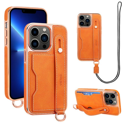 For iPhone 13 Pro VIETAO Card Slot Wristband Phone Case with Lanyard(Orange) - iPhone 13 Pro Cases by VIETAO | Online Shopping UK | buy2fix