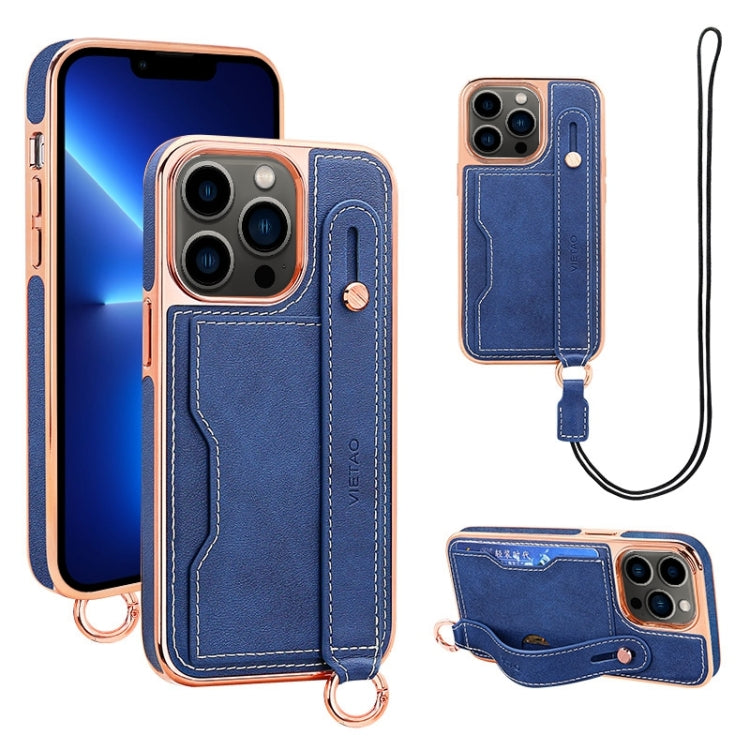 For iPhone 13 Pro VIETAO Card Slot Wristband Phone Case with Lanyard(Blue) - iPhone 13 Pro Cases by VIETAO | Online Shopping UK | buy2fix