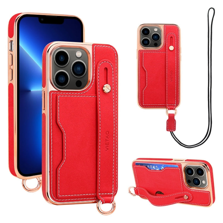 For iPhone 13 Pro VIETAO Card Slot Wristband Phone Case with Lanyard(Red) - iPhone 13 Pro Cases by VIETAO | Online Shopping UK | buy2fix
