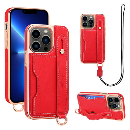 For iPhone 13 Pro VIETAO Card Slot Wristband Phone Case with Lanyard(Red) - iPhone 13 Pro Cases by VIETAO | Online Shopping UK | buy2fix