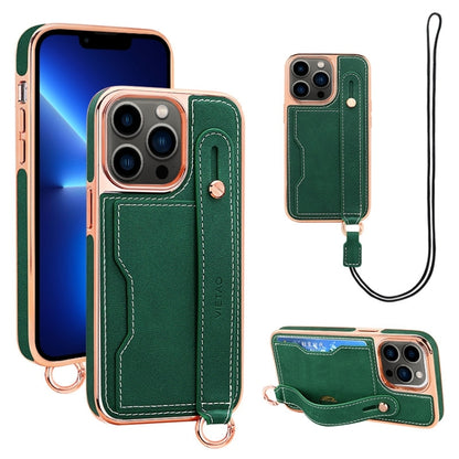 For iPhone 13 Pro VIETAO Card Slot Wristband Phone Case with Lanyard(Green) - iPhone 13 Pro Cases by VIETAO | Online Shopping UK | buy2fix