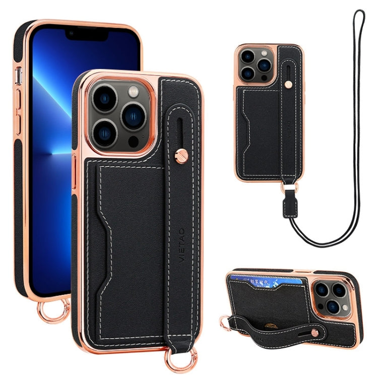 For iPhone 13 Pro VIETAO Card Slot Wristband Phone Case with Lanyard(Black) - iPhone 13 Pro Cases by VIETAO | Online Shopping UK | buy2fix