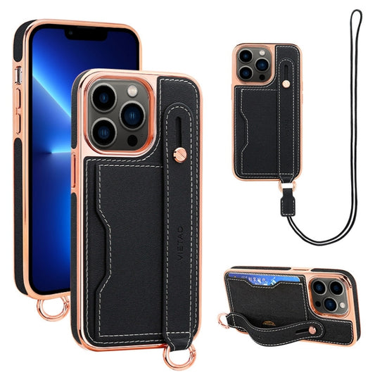For iPhone 13 Pro VIETAO Card Slot Wristband Phone Case with Lanyard(Black) - iPhone 13 Pro Cases by VIETAO | Online Shopping UK | buy2fix