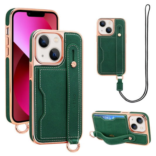 For iPhone 13 VIETAO Card Slot Wristband Phone Case with Lanyard(Green) - iPhone 13 Cases by VIETAO | Online Shopping UK | buy2fix