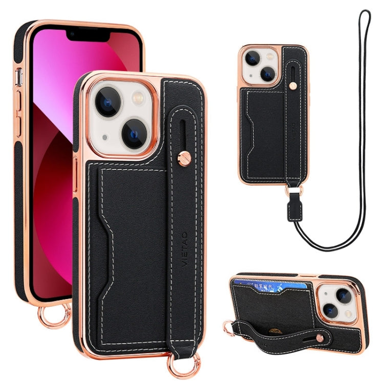 For iPhone 13 VIETAO Card Slot Wristband Phone Case with Lanyard(Black) - iPhone 13 Cases by VIETAO | Online Shopping UK | buy2fix