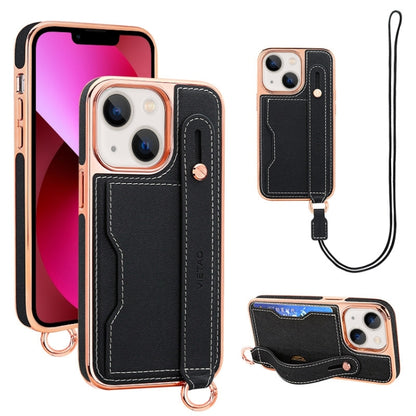 For iPhone 13 VIETAO Card Slot Wristband Phone Case with Lanyard(Black) - iPhone 13 Cases by VIETAO | Online Shopping UK | buy2fix