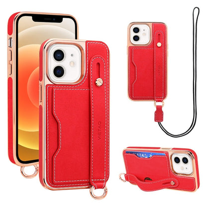 For iPhone 12 / 12 Pro VIETAO Card Slot Wristband Phone Case with Lanyard(Red) - iPhone 12 / 12 Pro Cases by VIETAO | Online Shopping UK | buy2fix