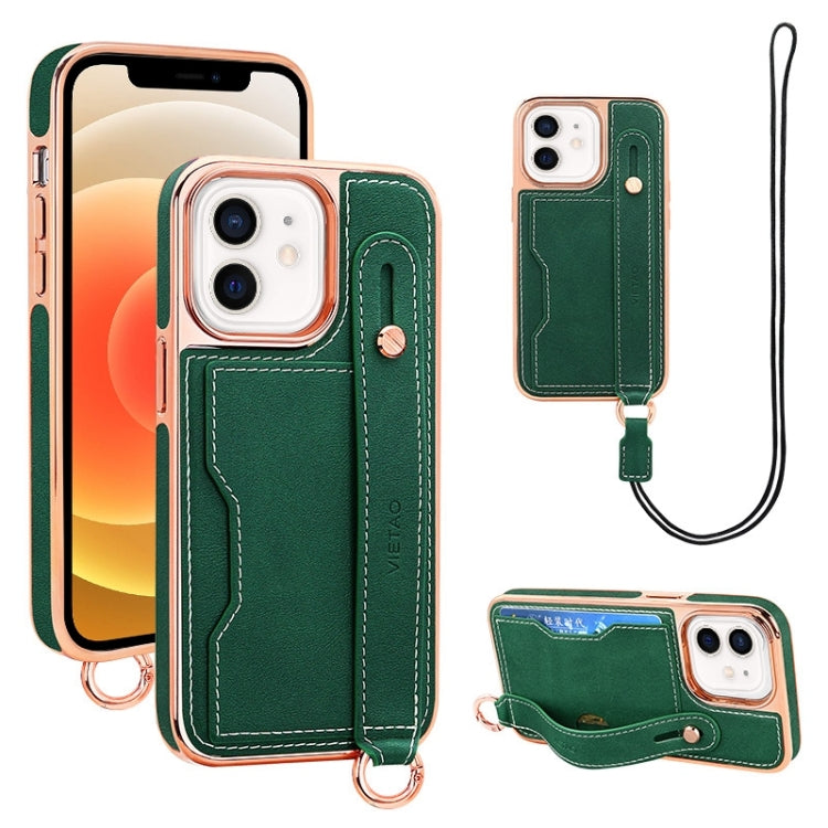 For iPhone 12 / 12 Pro VIETAO Card Slot Wristband Phone Case with Lanyard(Green) - iPhone 12 / 12 Pro Cases by VIETAO | Online Shopping UK | buy2fix