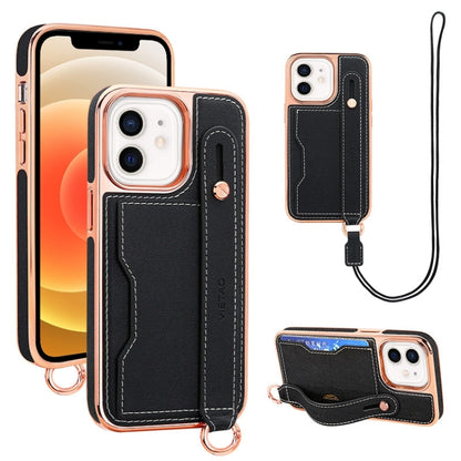 For iPhone 12 / 12 Pro VIETAO Card Slot Wristband Phone Case with Lanyard(Black) - iPhone 12 / 12 Pro Cases by VIETAO | Online Shopping UK | buy2fix