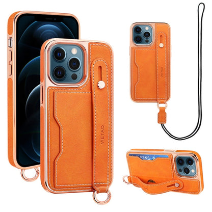 For iPhone 12 Pro Max VIETAO Card Slot Wristband Phone Case with Lanyard(Orange) - iPhone 12 Pro Max Cases by VIETAO | Online Shopping UK | buy2fix