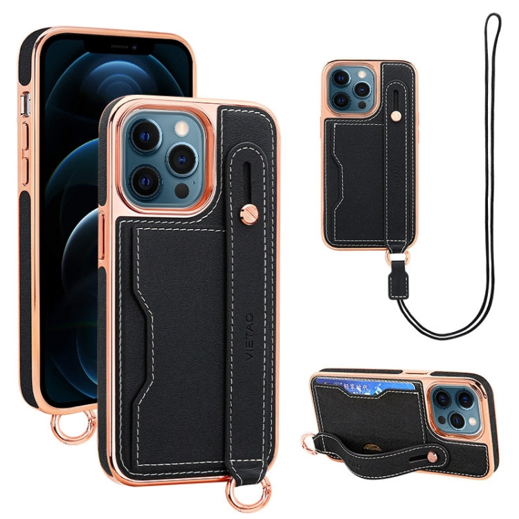 For iPhone 12 Pro Max VIETAO Card Slot Wristband Phone Case with Lanyard(Black) - iPhone 12 Pro Max Cases by VIETAO | Online Shopping UK | buy2fix