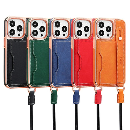 For iPhone 15 VIETAO Card Slot Wristband Phone Case with Lanyard(Red) - iPhone 15 Cases by VIETAO | Online Shopping UK | buy2fix