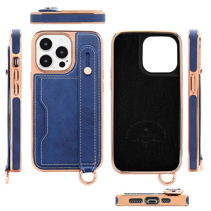 For iPhone 16 Plus VIETAO Card Slot Wristband Phone Case with Lanyard(Orange) - iPhone 16 Plus Cases by VIETAO | Online Shopping UK | buy2fix