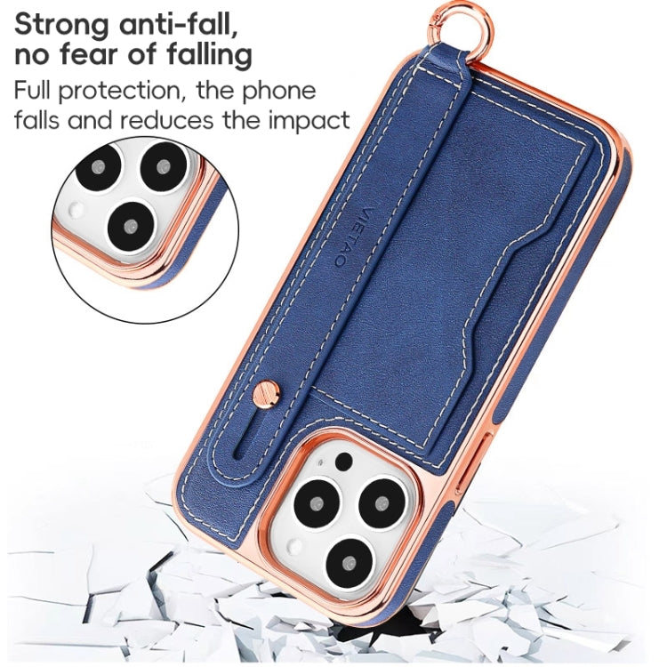 For iPhone 15 Pro VIETAO Card Slot Wristband Phone Case with Lanyard(Blue) - iPhone 15 Pro Cases by VIETAO | Online Shopping UK | buy2fix
