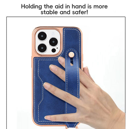 For iPhone 14 Pro Max VIETAO Card Slot Wristband Phone Case with Lanyard(Blue) - iPhone 14 Pro Max Cases by VIETAO | Online Shopping UK | buy2fix