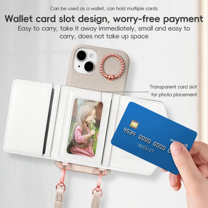 For iPhone 13 VIETAO Ring Holder Card Bag Phone Case with Lanyard(White) - iPhone 13 Cases by VIETAO | Online Shopping UK | buy2fix