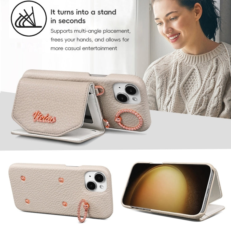 For iPhone 15 Pro VIETAO Ring Holder Card Bag Phone Case with Lanyard(White) - iPhone 15 Pro Cases by VIETAO | Online Shopping UK | buy2fix