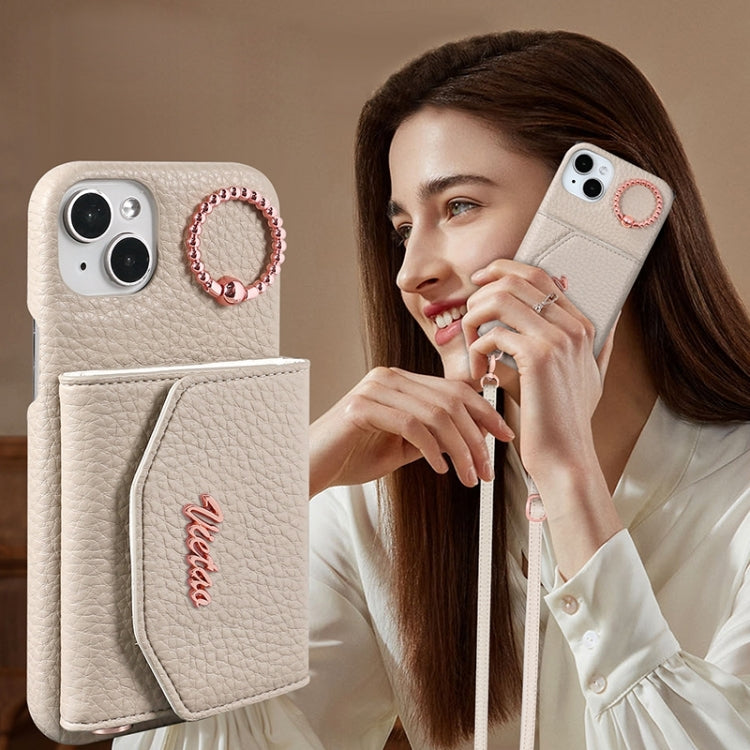 For iPhone 14 Pro Max VIETAO Ring Holder Card Bag Phone Case with Lanyard(Pink) - iPhone 14 Pro Max Cases by VIETAO | Online Shopping UK | buy2fix