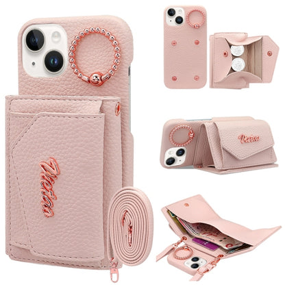 For iPhone 15 Plus VIETAO Ring Holder Wallet PU Phone Case with Lanyard(Pink) - iPhone 15 Plus Cases by VIETAO | Online Shopping UK | buy2fix