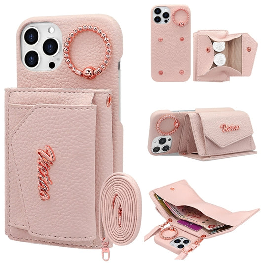 For iPhone 13 Pro VIETAO Ring Holder Wallet PU Phone Case with Lanyard(Pink) - iPhone 13 Pro Cases by VIETAO | Online Shopping UK | buy2fix