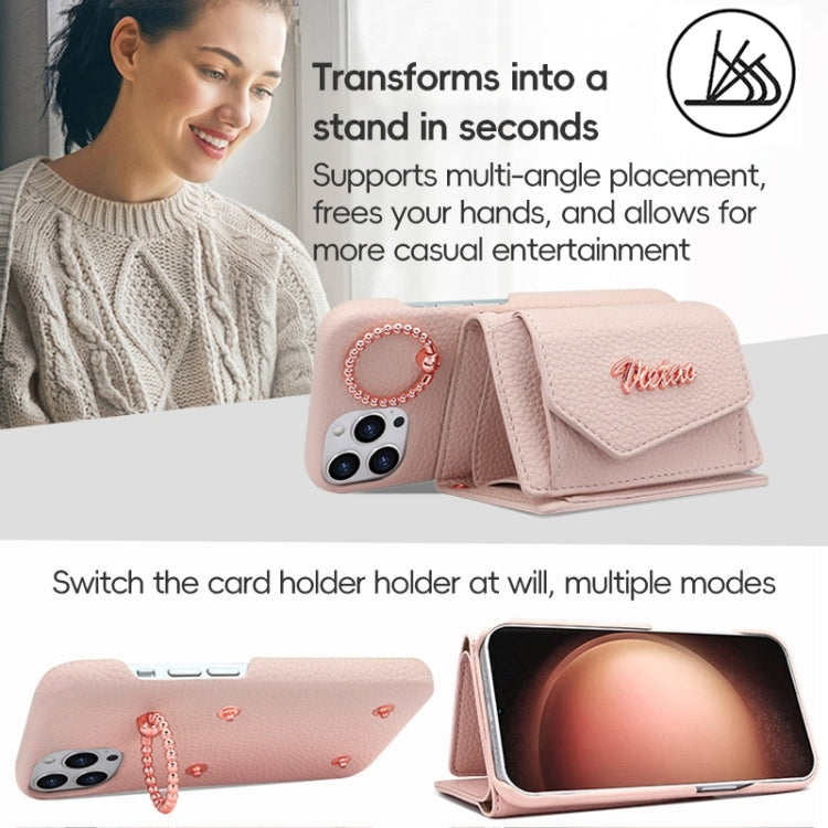 For iPhone 13 VIETAO Ring Holder Wallet PU Phone Case with Lanyard(Pink) - iPhone 13 Cases by VIETAO | Online Shopping UK | buy2fix