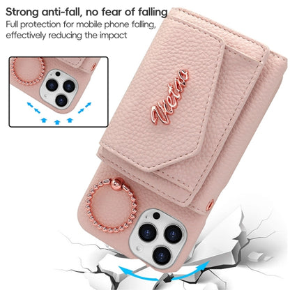 For iPhone 14 Pro Max VIETAO Ring Holder Wallet PU Phone Case with Lanyard(Pink) - iPhone 14 Pro Max Cases by VIETAO | Online Shopping UK | buy2fix