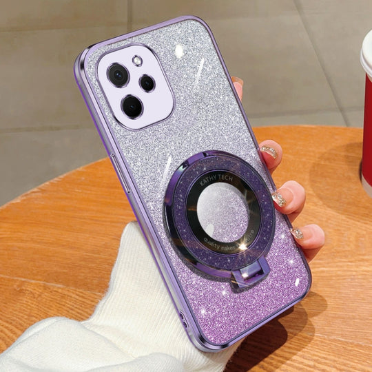 For Huawei Enjoy 50Z / nova Y61 Plated Gradient Glitter Round Holder TPU Phone Case(Purple)