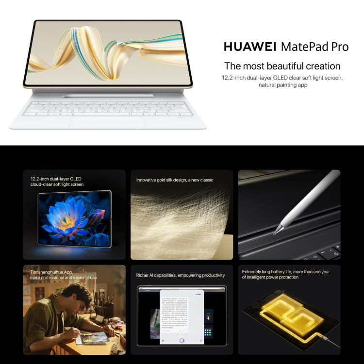 HUAWEI MatePad Pro 12.2 inch Soft Light Screen WiFi, 12GB+256GB, HarmonyOS 4.2 Hisilicon Kirin 9010W(White) - Huawei by Huawei | Online Shopping UK | buy2fix