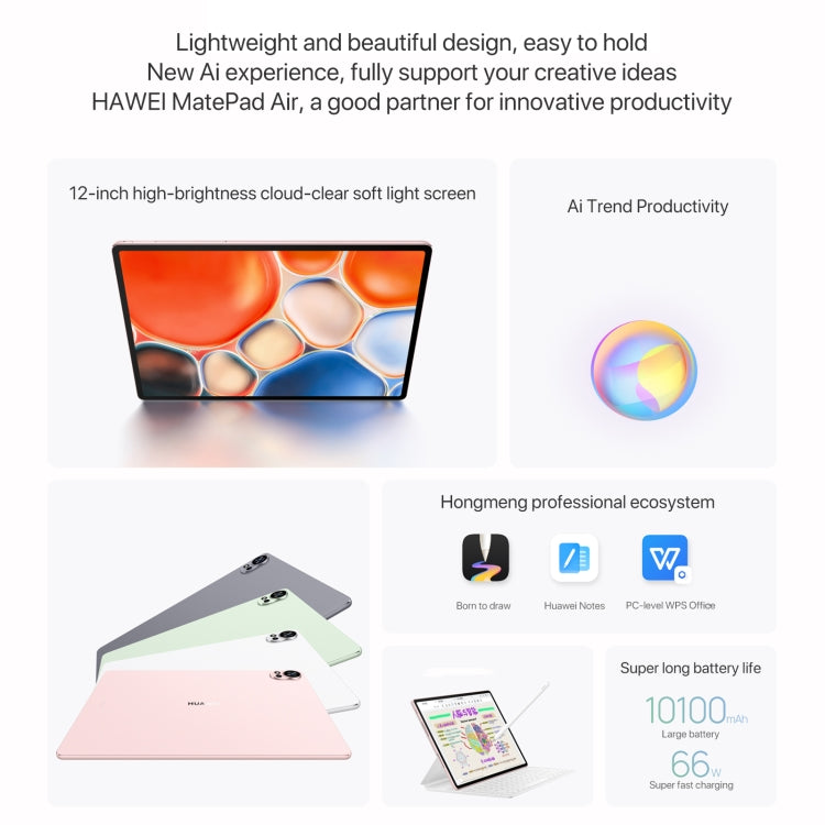 HUAWEI MatePad Air 12 inch WiFi Tablet PC, 12GB+256GB, HarmonyOS 4.2 Hisilicon Kirin 9000W, Not Support Google Play(Pink) by Huawei
