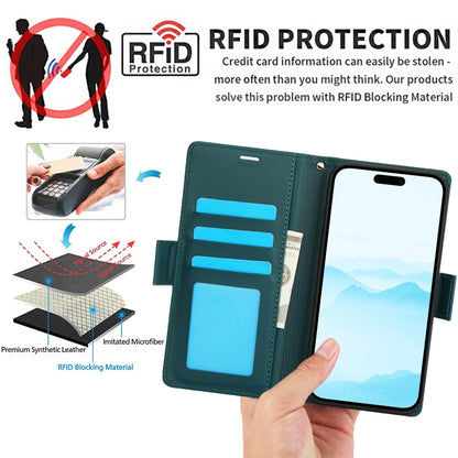 For iPhone 16 Side Buckle RFID Anti-theft Leather Phone Case(Green) - iPhone 16 Cases by buy2fix | Online Shopping UK | buy2fix