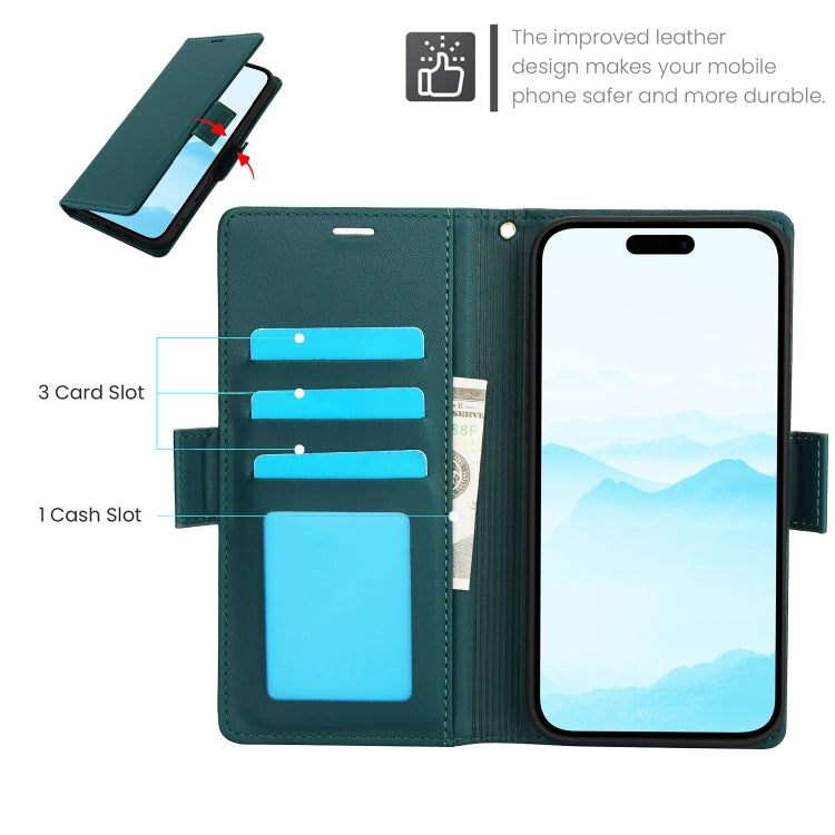 For iPhone 16 Side Buckle RFID Anti-theft Leather Phone Case(Green) - iPhone 16 Cases by buy2fix | Online Shopping UK | buy2fix