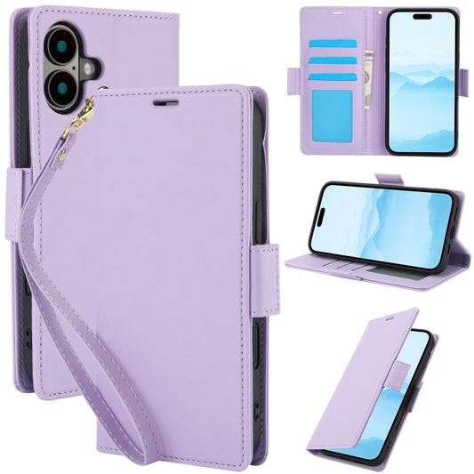 For iPhone 16 Side Buckle RFID Anti-theft Leather Phone Case(Light Purple) - iPhone 16 Cases by buy2fix | Online Shopping UK | buy2fix