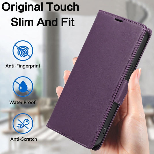 For iPhone 16 Side Buckle RFID Anti-theft Leather Phone Case(Dark Purple) by buy2fix