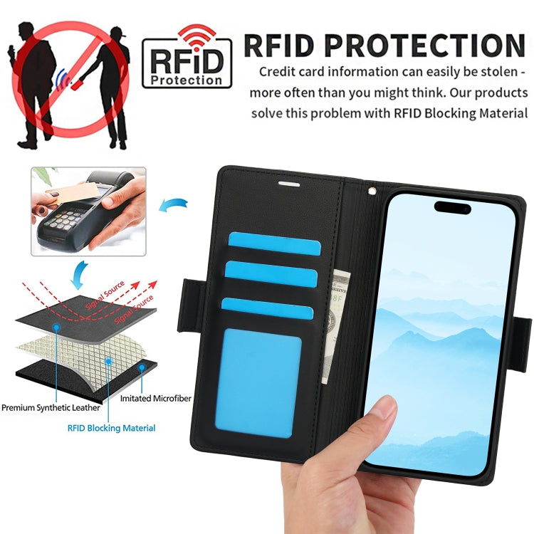 For iPhone 16 Plus Side Buckle RFID Anti-theft Leather Phone Case(Black) by buy2fix