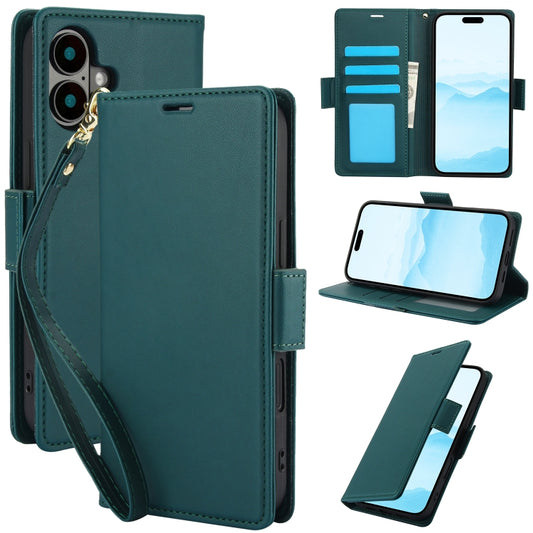 For iPhone 16 Plus Side Buckle RFID Anti-theft Leather Phone Case(Green) by buy2fix