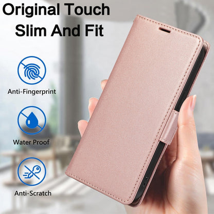 For iPhone 16 Plus Side Buckle RFID Anti-theft Leather Phone Case(Rose Gold) by buy2fix