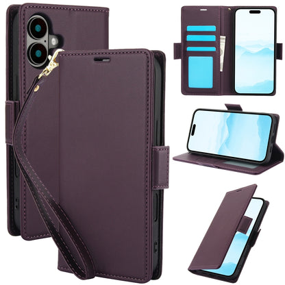 For iPhone 16 Plus Side Buckle RFID Anti-theft Leather Phone Case(Dark Purple) by buy2fix