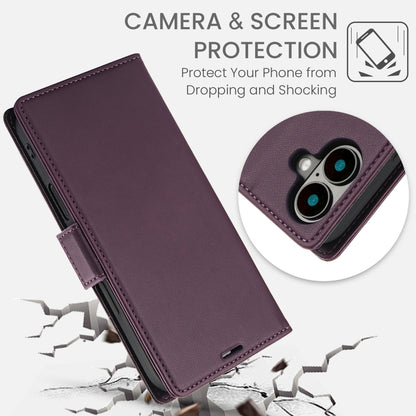For iPhone 16 Plus Side Buckle RFID Anti-theft Leather Phone Case(Dark Purple) by buy2fix
