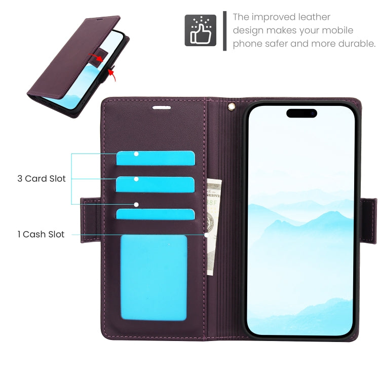 For iPhone 16 Plus Side Buckle RFID Anti-theft Leather Phone Case(Dark Purple) by buy2fix