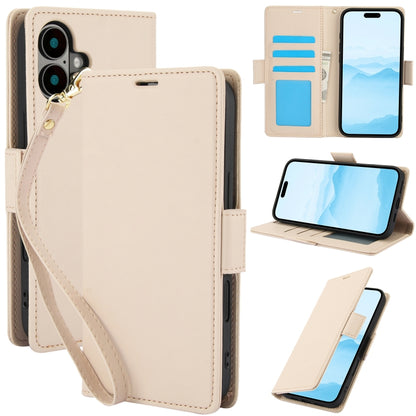 For iPhone 16 Plus Side Buckle RFID Anti-theft Leather Phone Case(Apricot) by buy2fix