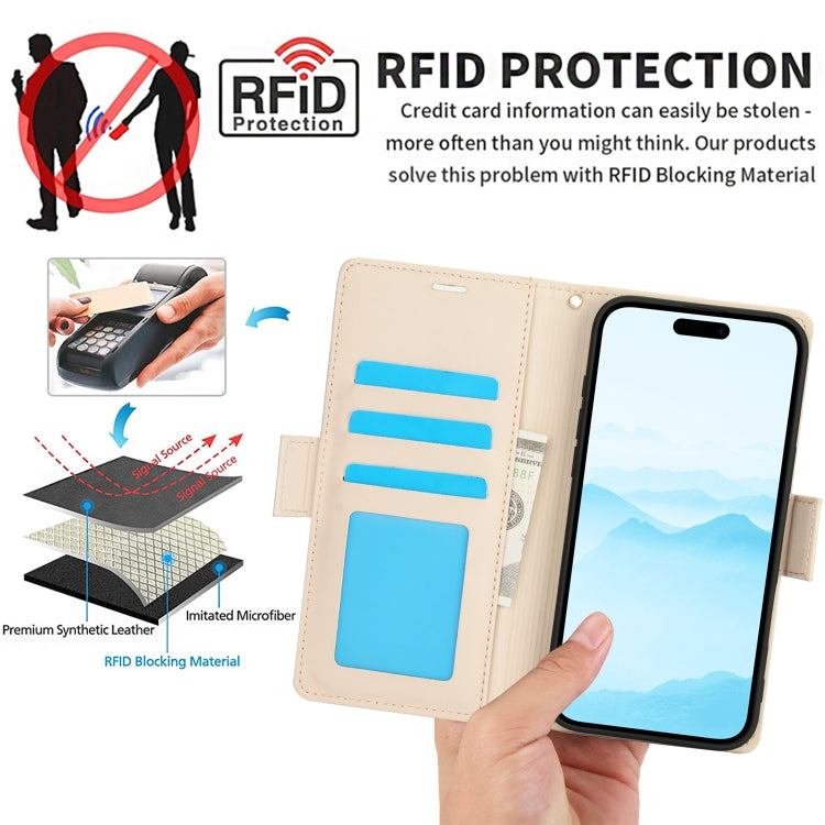 For iPhone 16 Plus Side Buckle RFID Anti-theft Leather Phone Case(Apricot) by buy2fix
