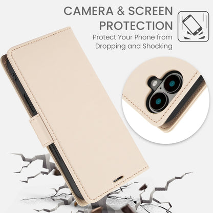 For iPhone 16 Plus Side Buckle RFID Anti-theft Leather Phone Case(Apricot) by buy2fix